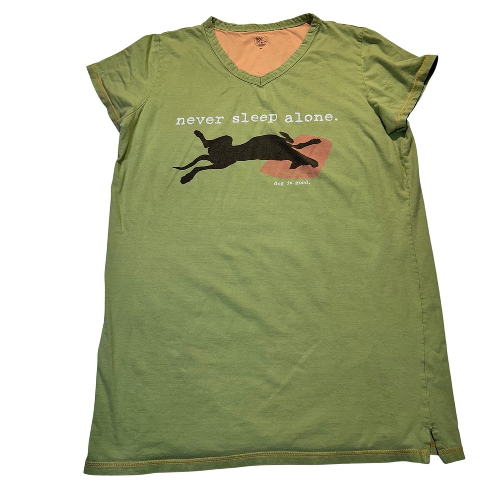 Never Sleep Alone Night Shirt Women XL Green Dog Is Good Dog Lover Sleepwear